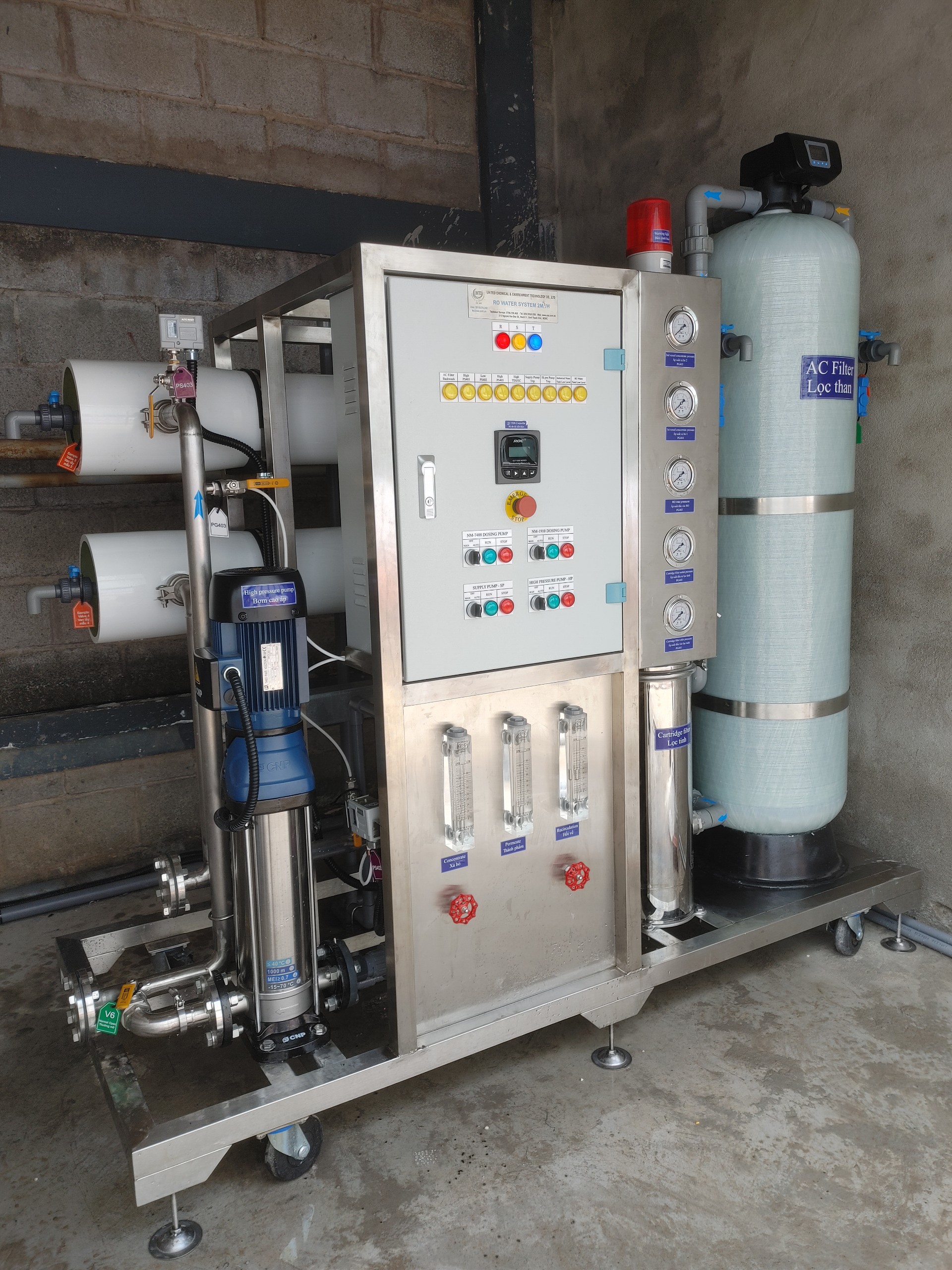 Hệ thống RO năng suất 2 m3/h để thử lò hơi áp suất cao